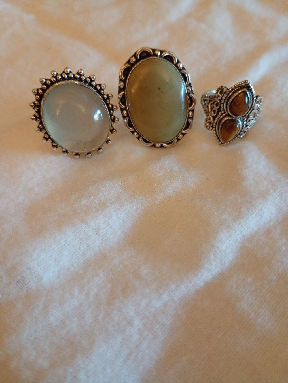 Assorted Large Sterling-Style Green + Brown Gemstone Rings